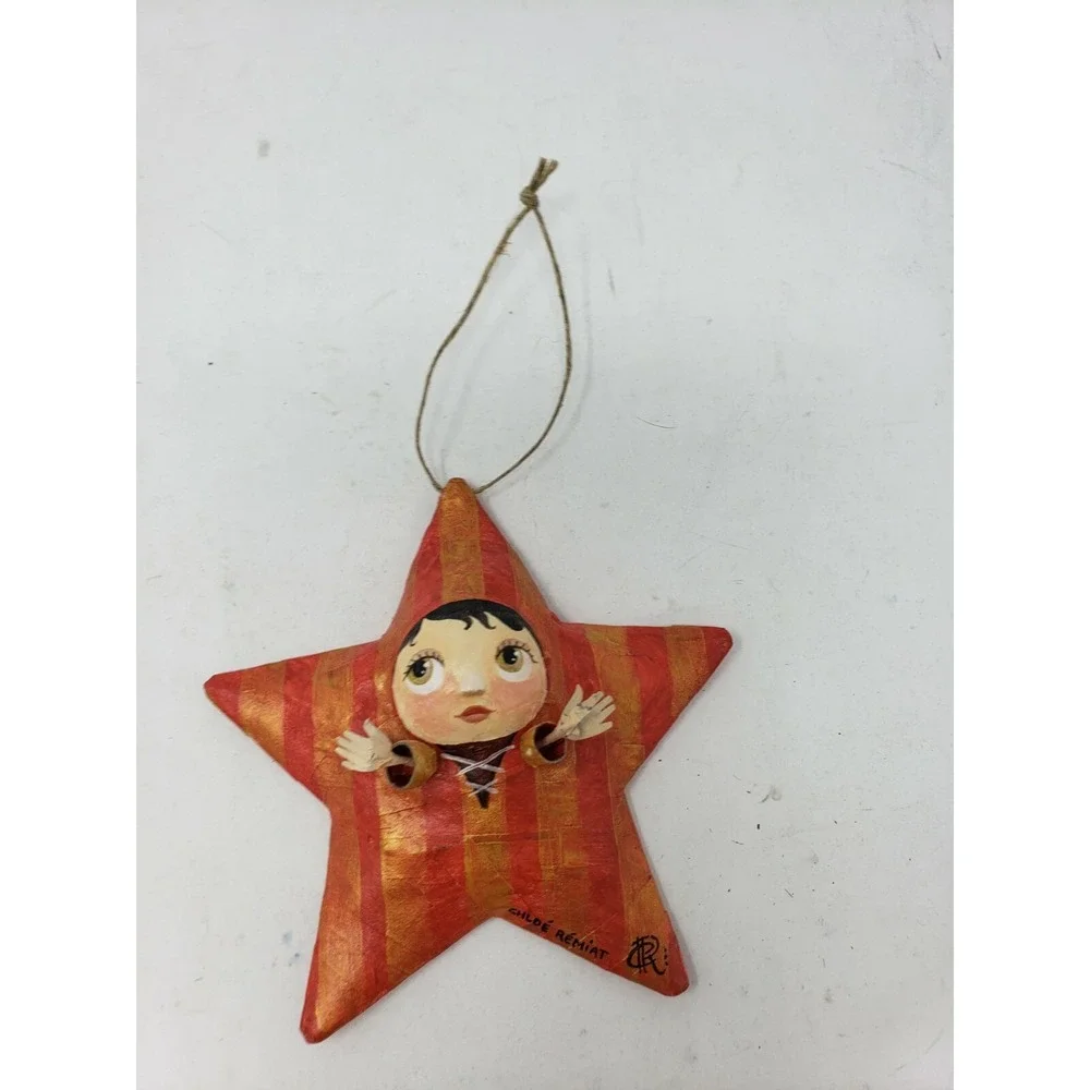 Christmas Star Damsel ornament Hand Made Signed Chloe Remiat Paper Mache Gold
